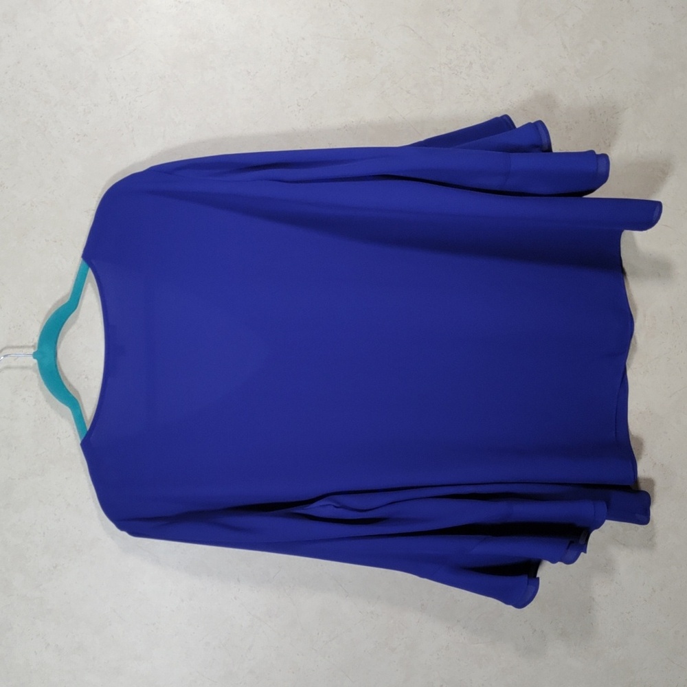 4093 Alex Marie royal blue crepe knit v-neck ruffle bell sleeve blouse XL - Picture 7 of 9